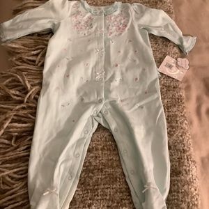 Little Me 9 Month One piece pale green/pink onesie NWT